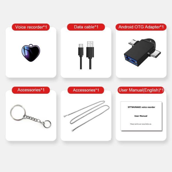 STTWUNAKE Necklace Voice Recorder - Package contents