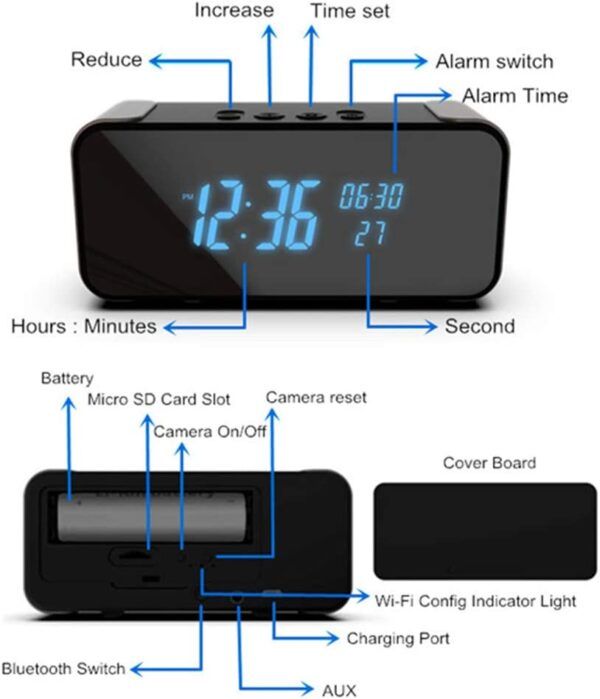 Pragovle Alarm Clock WiFi Spy Camera 07